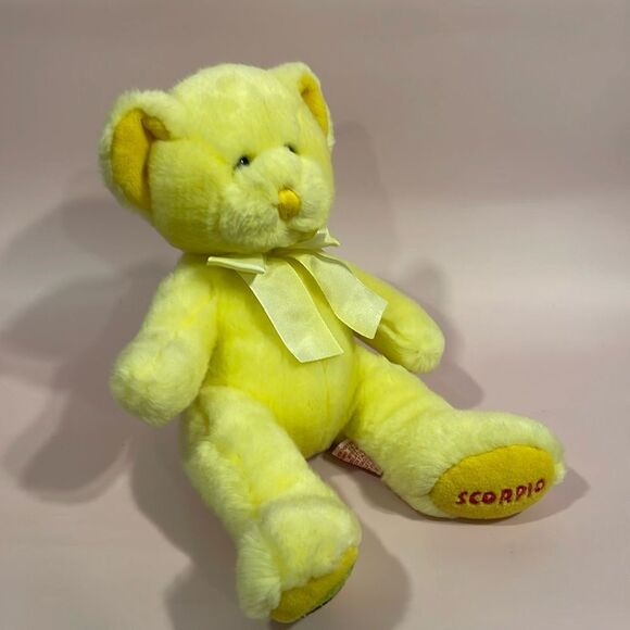 Russ Berrie Bear Yellow Teddy Bear Scorpio Horoscope Bear 10.5” long Good Used… - Picture 6 of 8